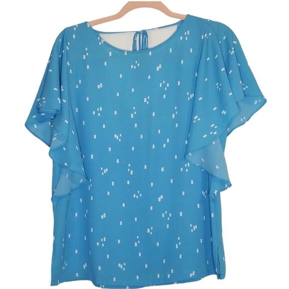 LOFT Ruffle Flutter Sleeve Cut Out Back Blouse - Picture 1 of 7